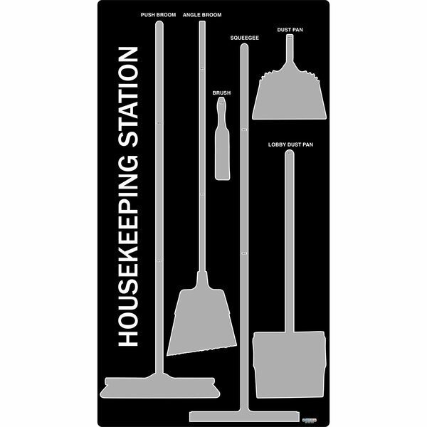 5S Housekeeping Shadow Board Broom Station Version 3 - Black Board / Gray Shadows No Broom, 5S Supplies, Mfr#: HSB-V3-BLACK/GRAY-BO